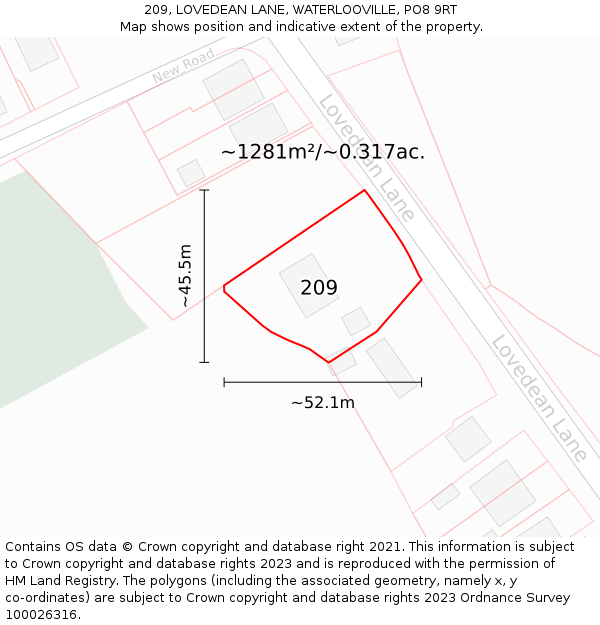 209, LOVEDEAN LANE, WATERLOOVILLE, PO8 9RT: Plot and title map