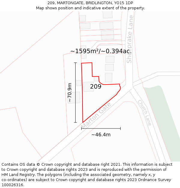 209, MARTONGATE, BRIDLINGTON, YO15 1DP: Plot and title map