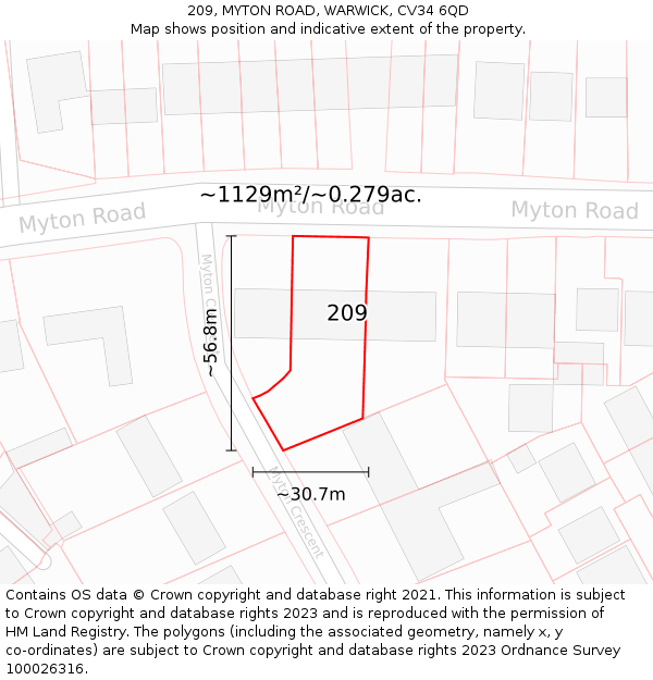 209, MYTON ROAD, WARWICK, CV34 6QD: Plot and title map