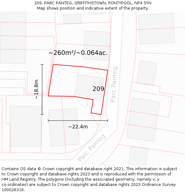 209, PARC PANTEG, GRIFFITHSTOWN, PONTYPOOL, NP4 5YN: Plot and title map