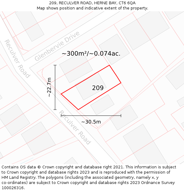 209, RECULVER ROAD, HERNE BAY, CT6 6QA: Plot and title map