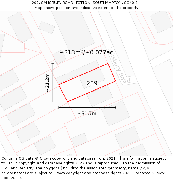 209, SALISBURY ROAD, TOTTON, SOUTHAMPTON, SO40 3LL: Plot and title map