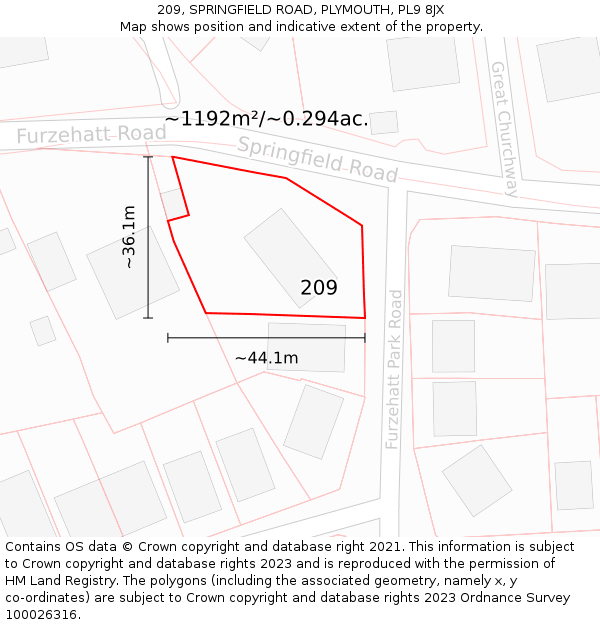 209, SPRINGFIELD ROAD, PLYMOUTH, PL9 8JX: Plot and title map