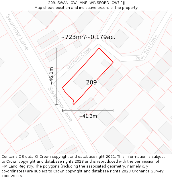 209, SWANLOW LANE, WINSFORD, CW7 1JJ: Plot and title map