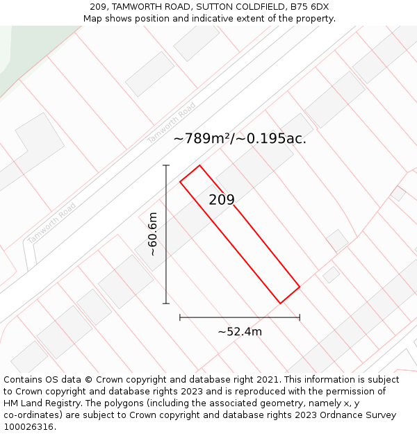 209, TAMWORTH ROAD, SUTTON COLDFIELD, B75 6DX: Plot and title map