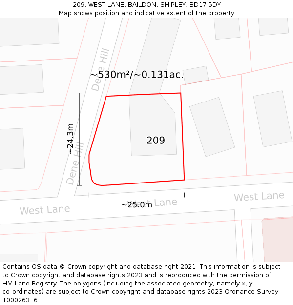 209, WEST LANE, BAILDON, SHIPLEY, BD17 5DY: Plot and title map