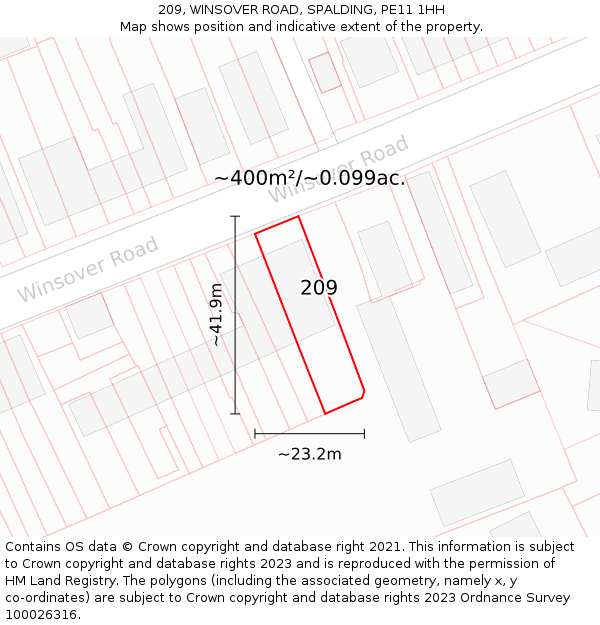 209, WINSOVER ROAD, SPALDING, PE11 1HH: Plot and title map