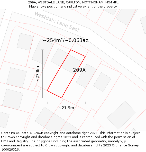 209A, WESTDALE LANE, CARLTON, NOTTINGHAM, NG4 4FL: Plot and title map