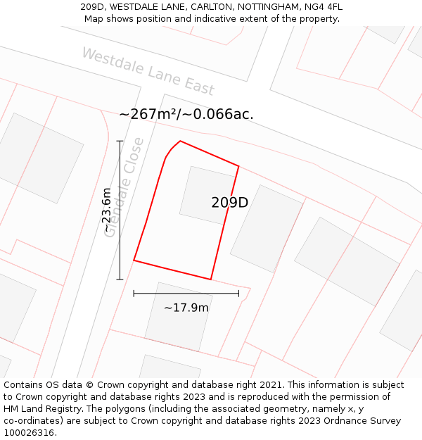 209D, WESTDALE LANE, CARLTON, NOTTINGHAM, NG4 4FL: Plot and title map