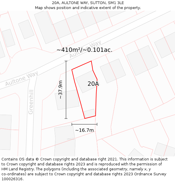 20A, AULTONE WAY, SUTTON, SM1 3LE: Plot and title map