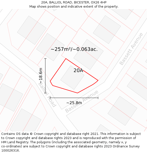 20A, BALLIOL ROAD, BICESTER, OX26 4HP: Plot and title map