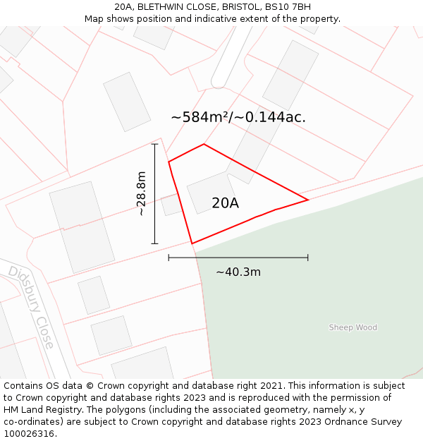 20A, BLETHWIN CLOSE, BRISTOL, BS10 7BH: Plot and title map