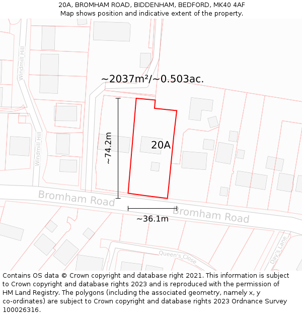 20A, BROMHAM ROAD, BIDDENHAM, BEDFORD, MK40 4AF: Plot and title map