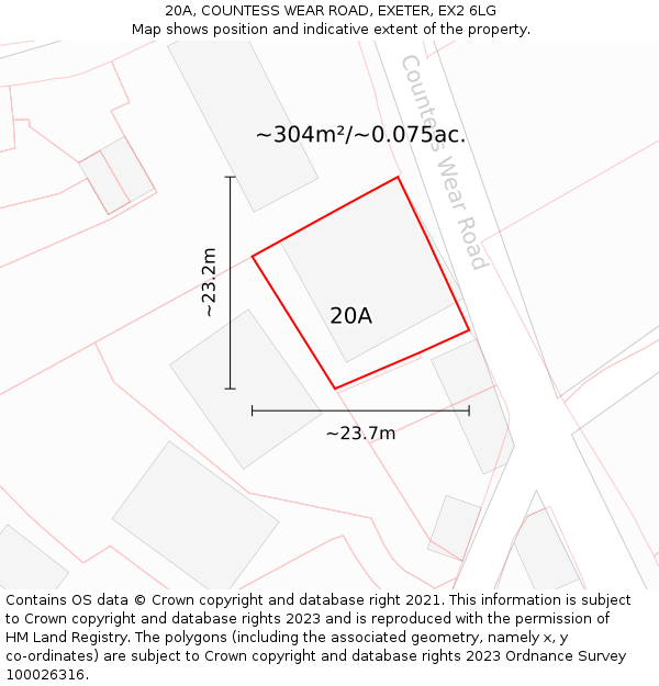 20A, COUNTESS WEAR ROAD, EXETER, EX2 6LG: Plot and title map