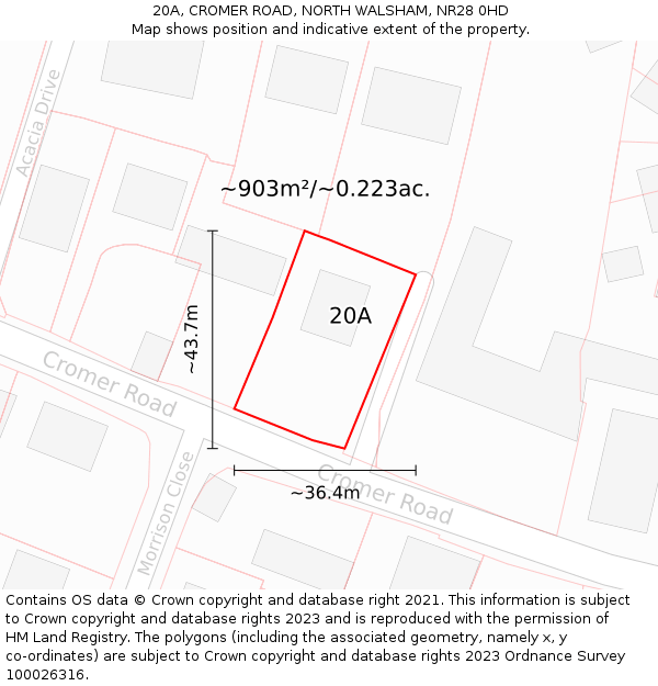 20A, CROMER ROAD, NORTH WALSHAM, NR28 0HD: Plot and title map