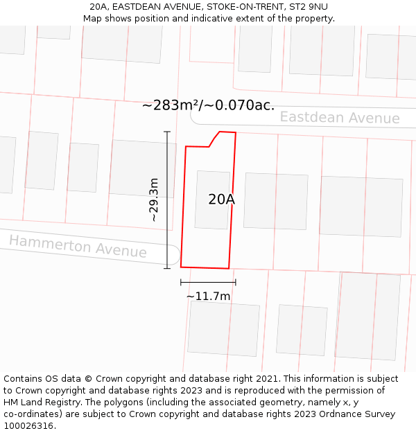 20A, EASTDEAN AVENUE, STOKE-ON-TRENT, ST2 9NU: Plot and title map