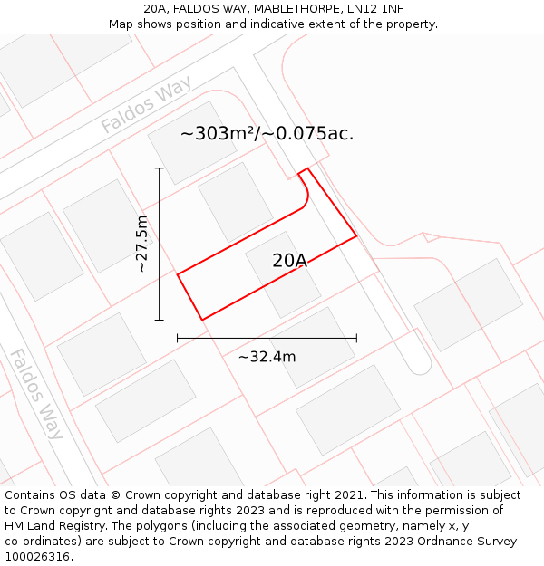 20A, FALDOS WAY, MABLETHORPE, LN12 1NF: Plot and title map