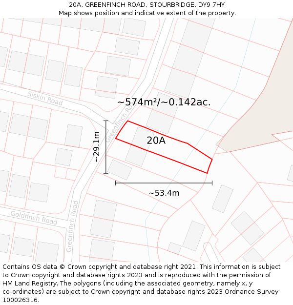 20A, GREENFINCH ROAD, STOURBRIDGE, DY9 7HY: Plot and title map