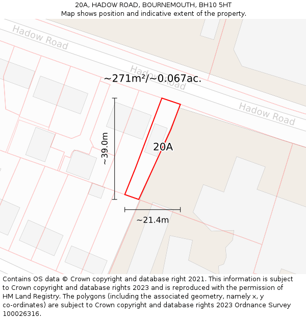20A, HADOW ROAD, BOURNEMOUTH, BH10 5HT: Plot and title map