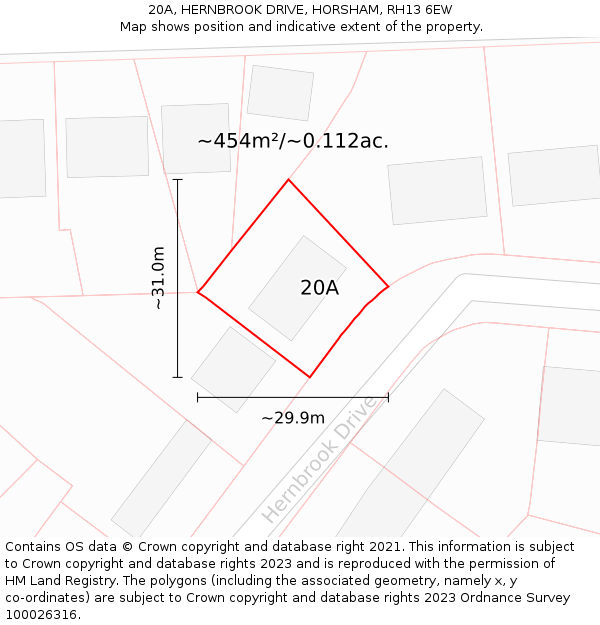 20A, HERNBROOK DRIVE, HORSHAM, RH13 6EW: Plot and title map