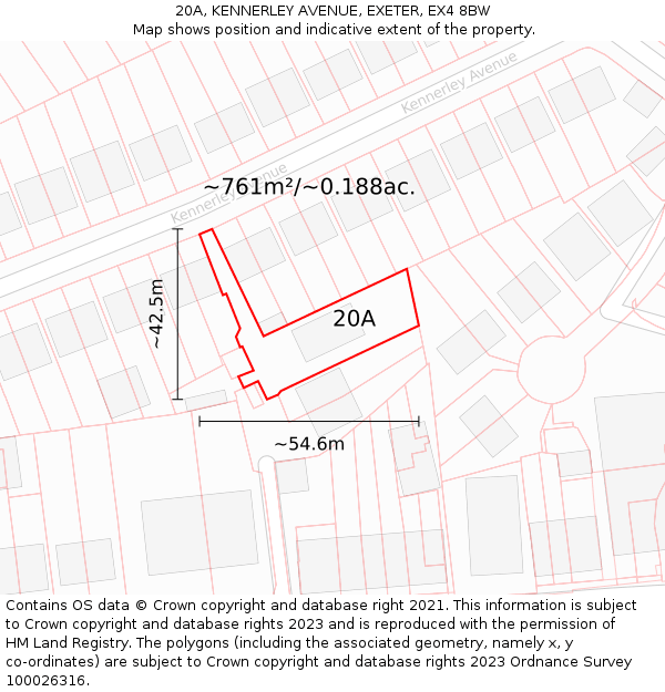 20A, KENNERLEY AVENUE, EXETER, EX4 8BW: Plot and title map