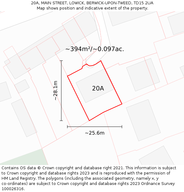 20A, MAIN STREET, LOWICK, BERWICK-UPON-TWEED, TD15 2UA: Plot and title map