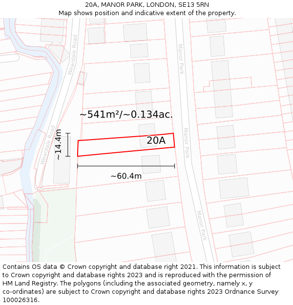 20A, MANOR PARK, LONDON, SE13 5RN: Plot and title map