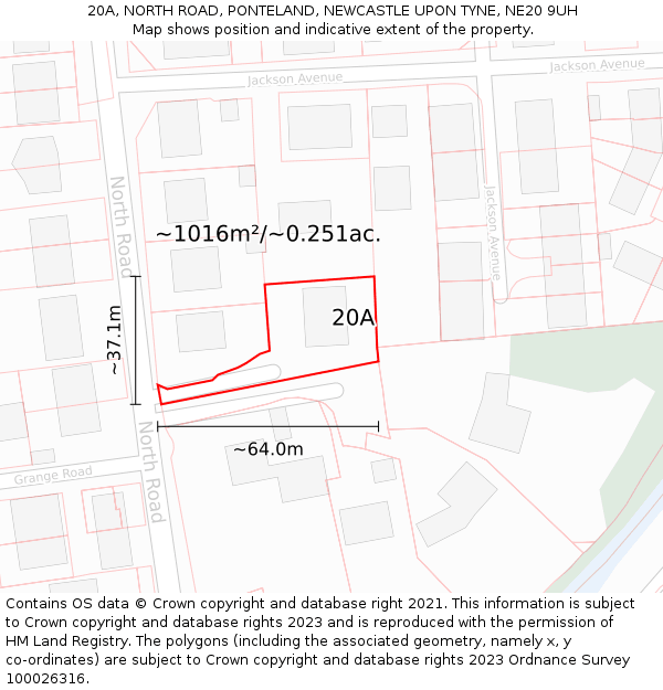 20A, NORTH ROAD, PONTELAND, NEWCASTLE UPON TYNE, NE20 9UH: Plot and title map