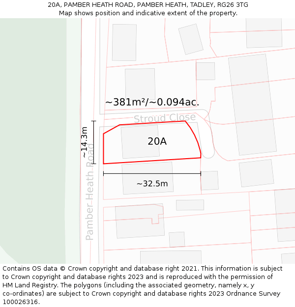 20A, PAMBER HEATH ROAD, PAMBER HEATH, TADLEY, RG26 3TG: Plot and title map