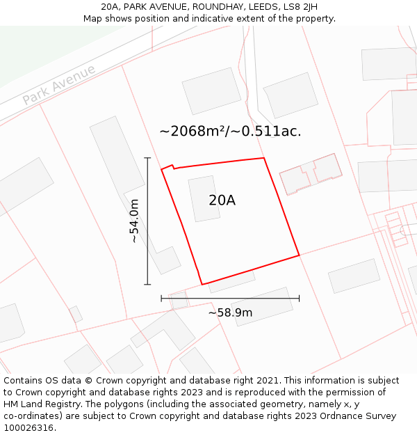 20A, PARK AVENUE, ROUNDHAY, LEEDS, LS8 2JH: Plot and title map