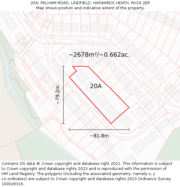 20A, PELHAM ROAD, LINDFIELD, HAYWARDS HEATH, RH16 2ER: Plot and title map