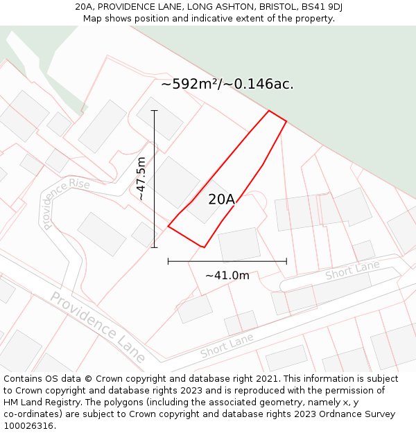 20A, PROVIDENCE LANE, LONG ASHTON, BRISTOL, BS41 9DJ: Plot and title map