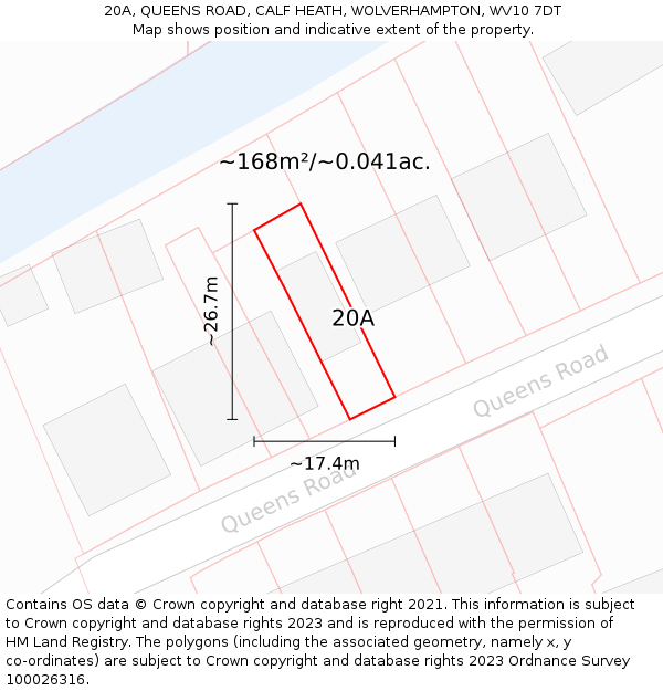20A, QUEENS ROAD, CALF HEATH, WOLVERHAMPTON, WV10 7DT: Plot and title map
