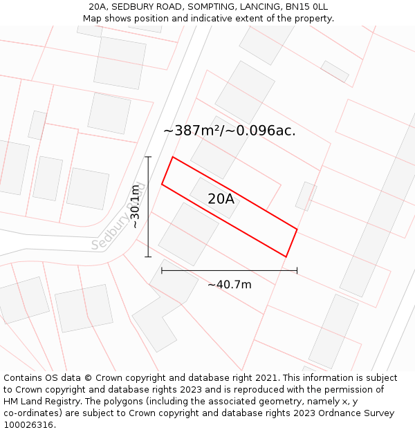 20A, SEDBURY ROAD, SOMPTING, LANCING, BN15 0LL: Plot and title map