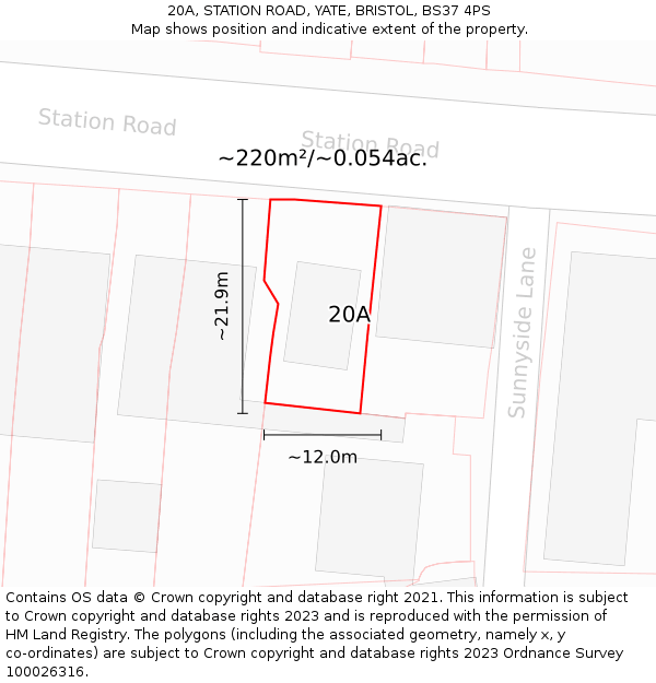 20A, STATION ROAD, YATE, BRISTOL, BS37 4PS: Plot and title map