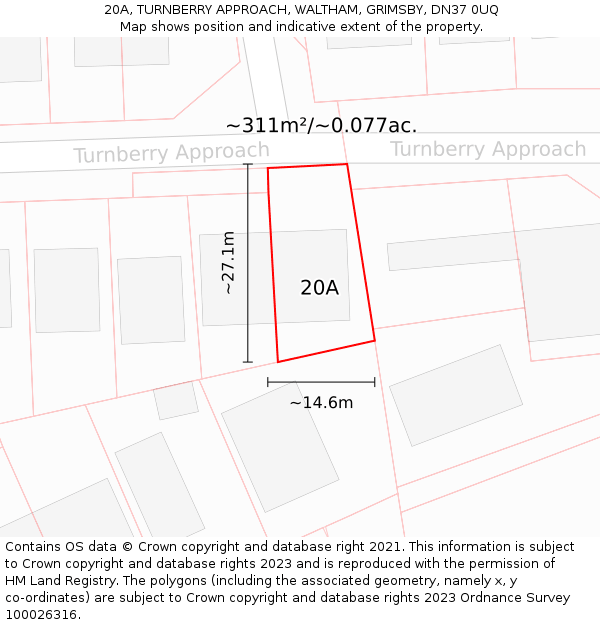 20A, TURNBERRY APPROACH, WALTHAM, GRIMSBY, DN37 0UQ: Plot and title map