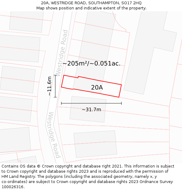 20A, WESTRIDGE ROAD, SOUTHAMPTON, SO17 2HQ: Plot and title map