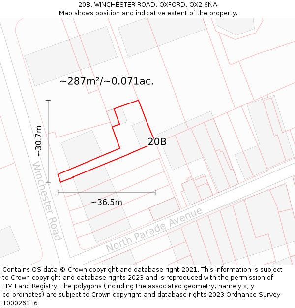 20B, WINCHESTER ROAD, OXFORD, OX2 6NA: Plot and title map