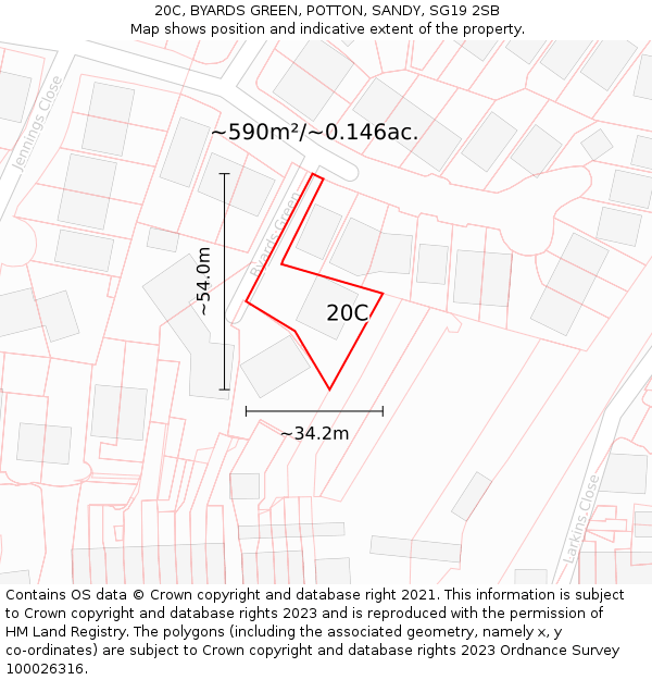 20C, BYARDS GREEN, POTTON, SANDY, SG19 2SB: Plot and title map