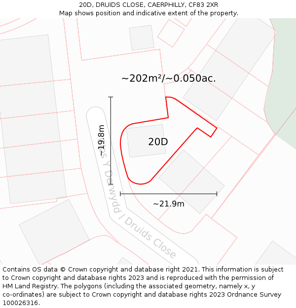 20D, DRUIDS CLOSE, CAERPHILLY, CF83 2XR: Plot and title map