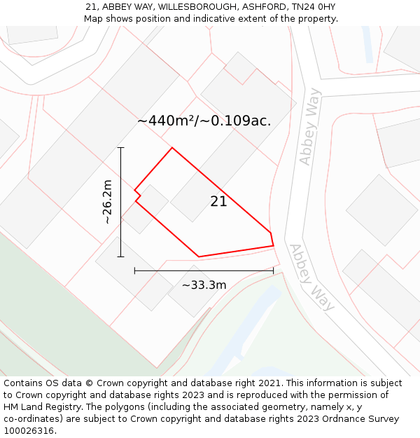 21, ABBEY WAY, WILLESBOROUGH, ASHFORD, TN24 0HY: Plot and title map