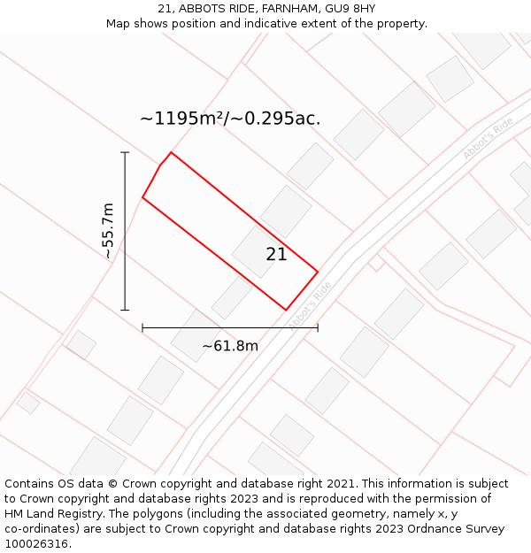 21, ABBOTS RIDE, FARNHAM, GU9 8HY: Plot and title map