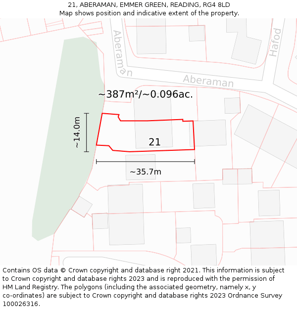 21, ABERAMAN, EMMER GREEN, READING, RG4 8LD: Plot and title map