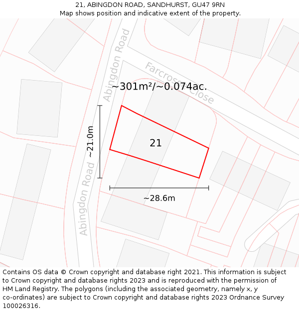 21, ABINGDON ROAD, SANDHURST, GU47 9RN: Plot and title map