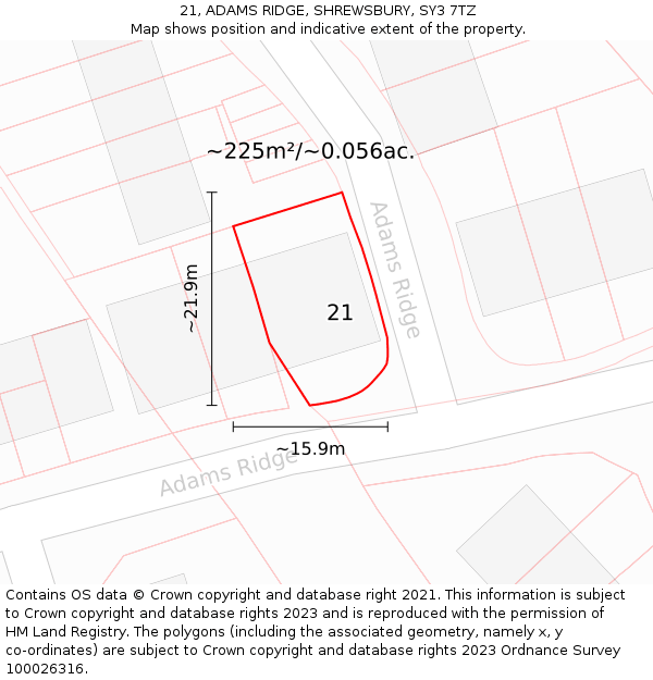 21, ADAMS RIDGE, SHREWSBURY, SY3 7TZ: Plot and title map