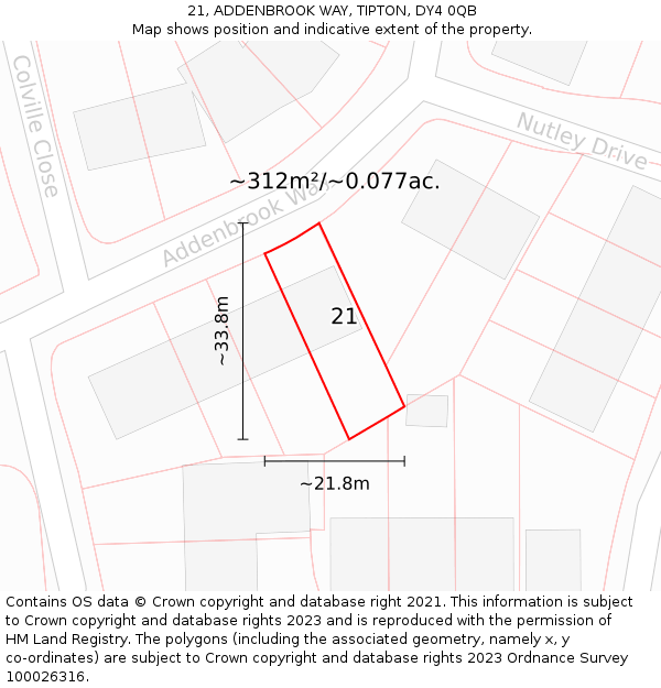 21, ADDENBROOK WAY, TIPTON, DY4 0QB: Plot and title map