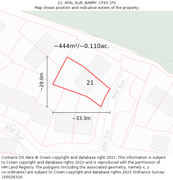 21, AFAL SUR, BARRY, CF63 1FX: Plot and title map