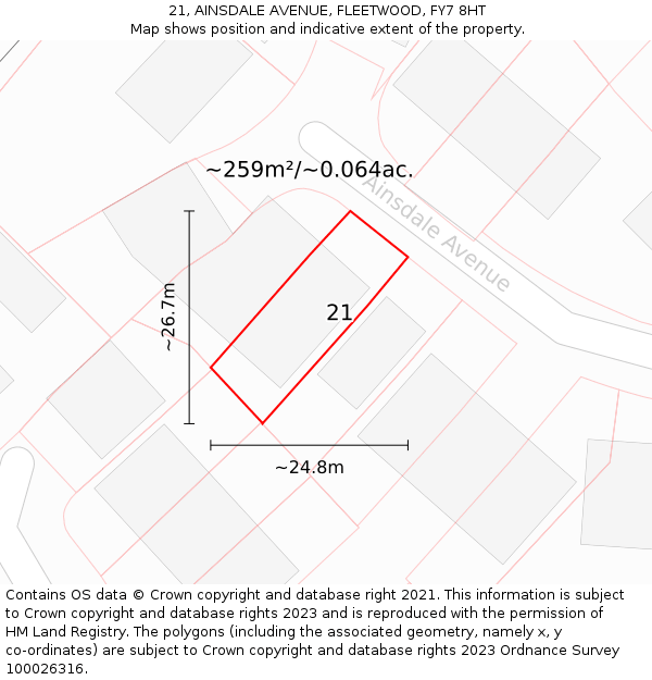 21, AINSDALE AVENUE, FLEETWOOD, FY7 8HT: Plot and title map