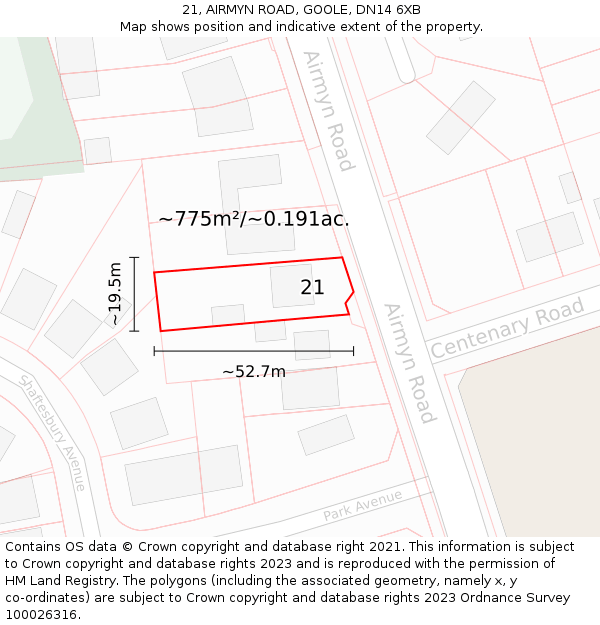 21, AIRMYN ROAD, GOOLE, DN14 6XB: Plot and title map