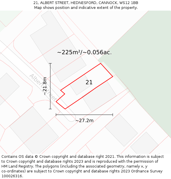 21, ALBERT STREET, HEDNESFORD, CANNOCK, WS12 1BB: Plot and title map